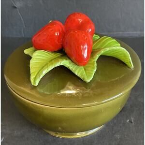 Vintage Tilso Japan Strawberry Bowl Dish Green Red Hand painted